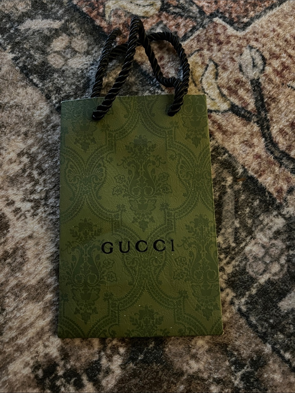 Gucci Dark Green Patterned Gift Bag with Black Rope Handles